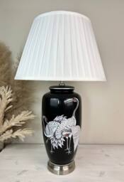 Downton Interiors Black Crane Ceramic Table Lamp with Pleated Shade (G2121 Pleated) - Size: Large