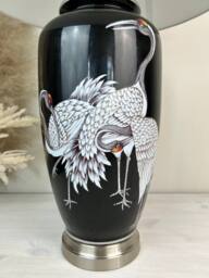 Downton Interiors Black Crane Ceramic Table Lamp with Pleated Shade (G2121 Pleated) - Size: Large - thumbnail 2
