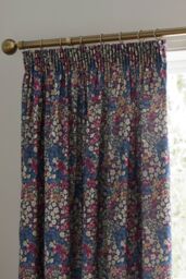 Dreams & Drapes 'Bessie' -Floral Print Lined Pair of Pencil Pleat Curtains With Tie-Backs in Navy - Size: 168 cm width x 183 cm drop - thumbnail 2