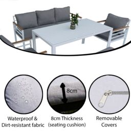 Shatchi Aluminium Garden Furniture Set 6 Seater Black Outdoor Patio Sofa Set - Sofa, Dining Table, Bench, Armchairs in Grey - thumbnail 6