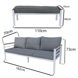Shatchi Aluminium Garden Furniture Set 6 Seater Black Outdoor Patio Sofa Set - Sofa, Dining Table, Bench, Armchairs in Grey - thumbnail 5