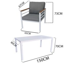 Shatchi Aluminium Garden Furniture Set 6 Seater Black Outdoor Patio Sofa Set - Sofa, Dining Table, Bench, Armchairs in Grey - thumbnail 4