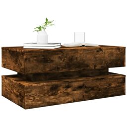 Berkfield Home Coffee Table with LED Lights Smoked Oak 90x50x40 cm in Brown - Size: 90 x 50 x 40 cm - thumbnail 6