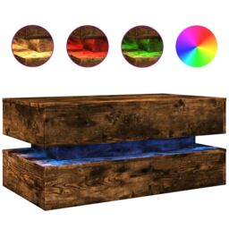 Berkfield Home Coffee Table with LED Lights Smoked Oak 90x50x40 cm in Brown - Size: 90 x 50 x 40 cm - thumbnail 2