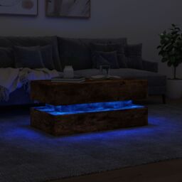 Berkfield Home Coffee Table with LED Lights Smoked Oak 90x50x40 cm in Brown - Size: 90 x 50 x 40 cm - thumbnail 5
