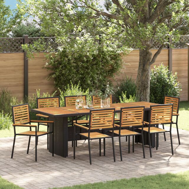 Berkfield Home 9 Piece Garden Dining Set Black Poly Rattan Acacia - image 1