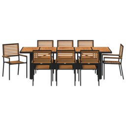 Berkfield Home 9 Piece Garden Dining Set Black Poly Rattan Acacia - thumbnail 7