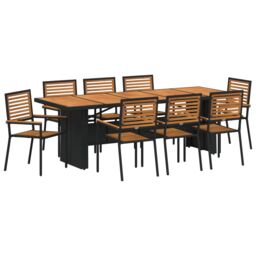 Berkfield Home 9 Piece Garden Dining Set Black Poly Rattan Acacia - thumbnail 2