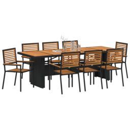 Berkfield Home 9 Piece Garden Dining Set Black Poly Rattan Acacia - thumbnail 3