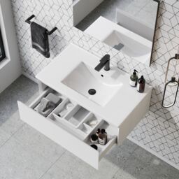 Banyetti Kameo 800mm WallHung 1 Drawer Vanity Unit with Lira Basin-Matt White - thumbnail 1