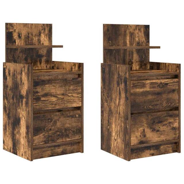 Berkfield Home Bedside Cabinets with 2 Drawers 2 pcs Smoked Oak 38x34x80 cm in Brown - Size: 38 x 34 x 80 cm