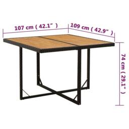 Berkfield Home Garden Table Black 109x107x74 cm Poly Rattan&Solid Wood Acacia - Size: 109 x 107 x 74 cm - thumbnail 7