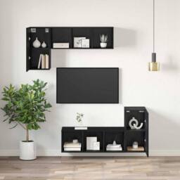 Berkfield Home TV Unit with Shelf Wall-mounted Other with Storage with Door 2 pc in Black - thumbnail 5
