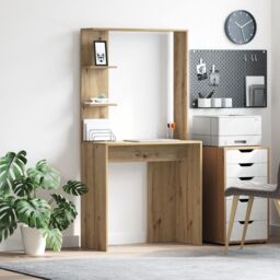 Berkfield Home Artisan Oak Writing Desk Artisan Oak Engineered Wood Standard in Brown - thumbnail 1