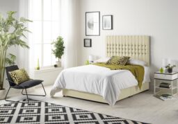 Somnior Galaxy Sprung Memory Foam Divan Bed with Headboard In Linen Fabric in Cream - Size: Double - thumbnail 2