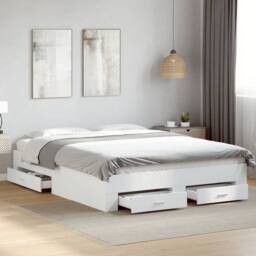 Berkfield Home Modern Bed Frame with Drawers without Mattress White 160x200 cm - thumbnail 2