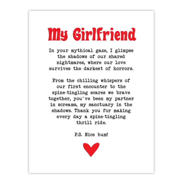 "Artery8 Love Poem Horror Fan Girlfriend Romantic Poetry Wall Art Print in White - Size: W24"" x H32""" - image 1