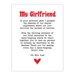"Artery8 Love Poem Horror Fan Girlfriend Romantic Poetry Wall Art Print in White - Size: W24"" x H32""" - thumbnail 1