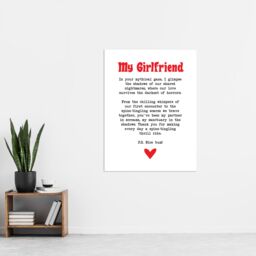 "Artery8 Love Poem Horror Fan Girlfriend Romantic Poetry Wall Art Print in White - Size: W24"" x H32""" - thumbnail 4