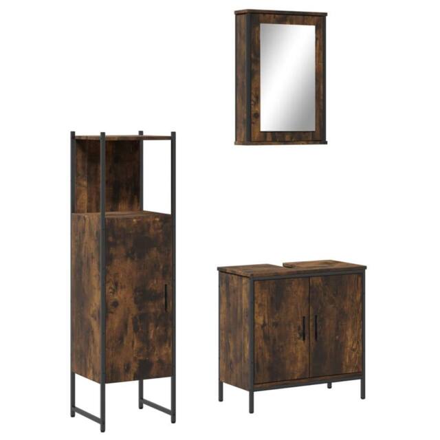 Berkfield Home 3 Piece Bathroom Furniture Set Smoked Oak Engineered Wood in Brown - image 1