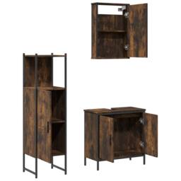 Berkfield Home 3 Piece Bathroom Furniture Set Smoked Oak Engineered Wood in Brown - thumbnail 6