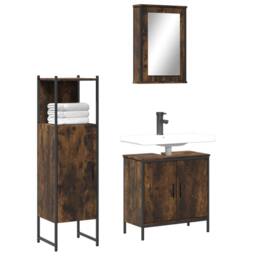 Berkfield Home 3 Piece Bathroom Furniture Set Smoked Oak Engineered Wood in Brown - thumbnail 2