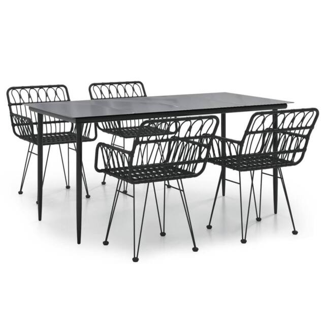 Berkfield Home 5 Piece Garden Dining Set Black Poly Rattan - image 1