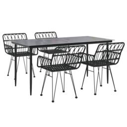 Berkfield Home 5 Piece Garden Dining Set Black Poly Rattan - thumbnail 3