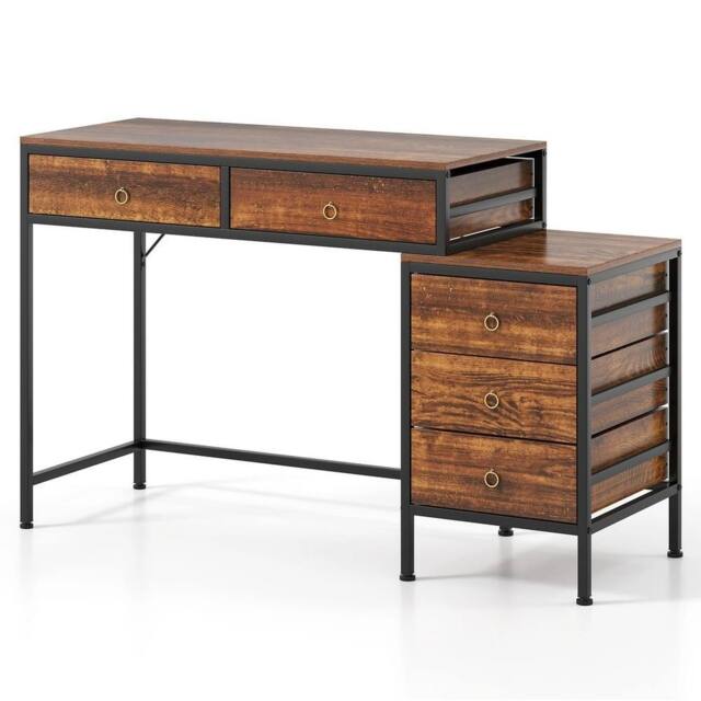 Havendro Styled Workstation Writing Table Computer Desk w 5 Drawers-Coffee in Brown - image 1