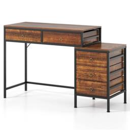 Havendro Styled Workstation Writing Table Computer Desk w 5 Drawers-Coffee in Brown