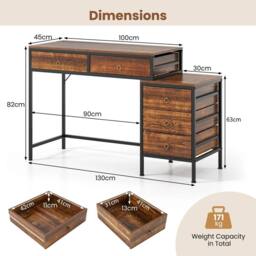 Havendro Styled Workstation Writing Table Computer Desk w 5 Drawers-Coffee in Brown - thumbnail 2