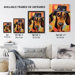 "Artery8 Wall Art Print The Hound In The Hat Dressed Dachshund Bow Tie Art Deco Sausage Dog Poster - Size: W12"" x H16""" - thumbnail 3