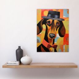 "Artery8 Wall Art Print The Hound In The Hat Dressed Dachshund Bow Tie Art Deco Sausage Dog Poster - Size: W12"" x H16""" - thumbnail 4