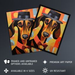 "Artery8 Wall Art Print The Hound In The Hat Dressed Dachshund Bow Tie Art Deco Sausage Dog Poster - Size: W12"" x H16""" - thumbnail 2