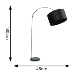 ValueLights Louis Black Arched Curved Floor Lamp with Velvet Drum Lamp Shade - thumbnail 4
