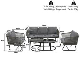 Merax Outdoor Garden Furniture Lounge Set with Glass Coffee Table in Grey - thumbnail 4