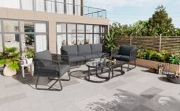 Merax Outdoor Garden Furniture Lounge Set with Glass Coffee Table in Grey - thumbnail 2