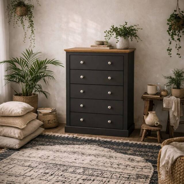 Wyld Haus Ardee 5 Drawer Chest Dark Grey with Natural Oak Top - image 1