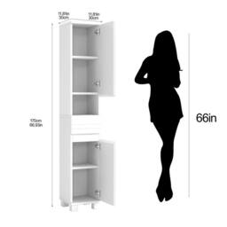FORGEVIO Bathroom Tallboy Free Standing Cabinet Tall Storage Cupboard in White - thumbnail 2