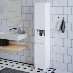 FORGEVIO Bathroom Tallboy Free Standing Cabinet Tall Storage Cupboard in White - thumbnail 5