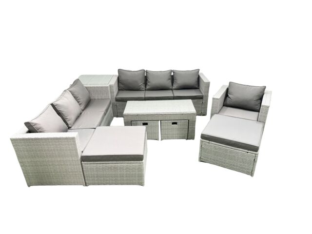 Fimous Outdoor Rattan Garden Furniture Set with Grey Cushions Luxury 11 Seater with Chair, Coffee Table & Side Table For Conservatory, Patio - image 1