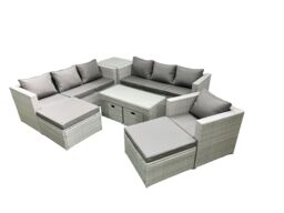 Fimous Outdoor Rattan Garden Furniture Set with Grey Cushions Luxury 11 Seater with Chair, Coffee Table & Side Table For Conservatory, Patio - thumbnail 2