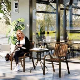 OUTSUNNY Stackable Patio Bistro Set, 3 Pieces Garden Furniture Set, Brown in Dark Brown
