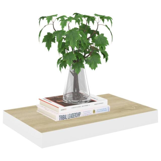 Berkfield Home Durable Floating Wall Shelf Oak & White 40x23x3.8 cm MDF in Light Brown - image 1