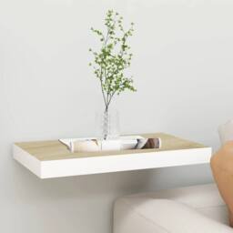 Berkfield Home Durable Floating Wall Shelf Oak & White 40x23x3.8 cm MDF in Light Brown - thumbnail 2