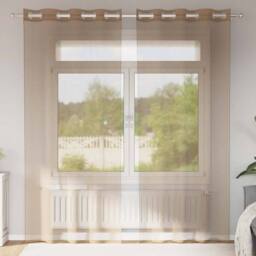 Berkfield Home Voile Curtains with Grommets 2 pcs Light Brown - thumbnail 2