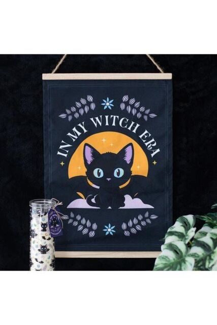 KDMD In My Witch Era Bat Cat Fabric Wall Hanging in Charcoal - image 1