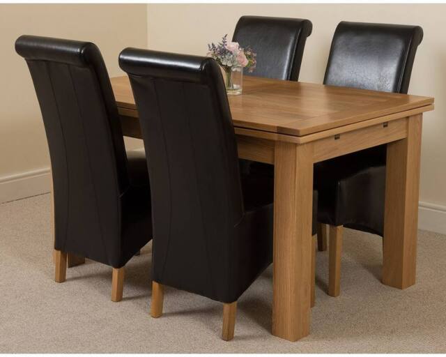 Thats Furniture Richmond 140-220cm Oak Extending Dining Table + 4 Montana Leather Chairs in Black - image 1