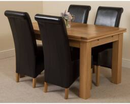 Thats Furniture Richmond 140-220cm Oak Extending Dining Table + 4 Montana Leather Chairs in Black - thumbnail 1