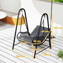 OUTSUNNY Rattan Swing Chair with Stand & Seat Cushion, Dark Grey - thumbnail 3